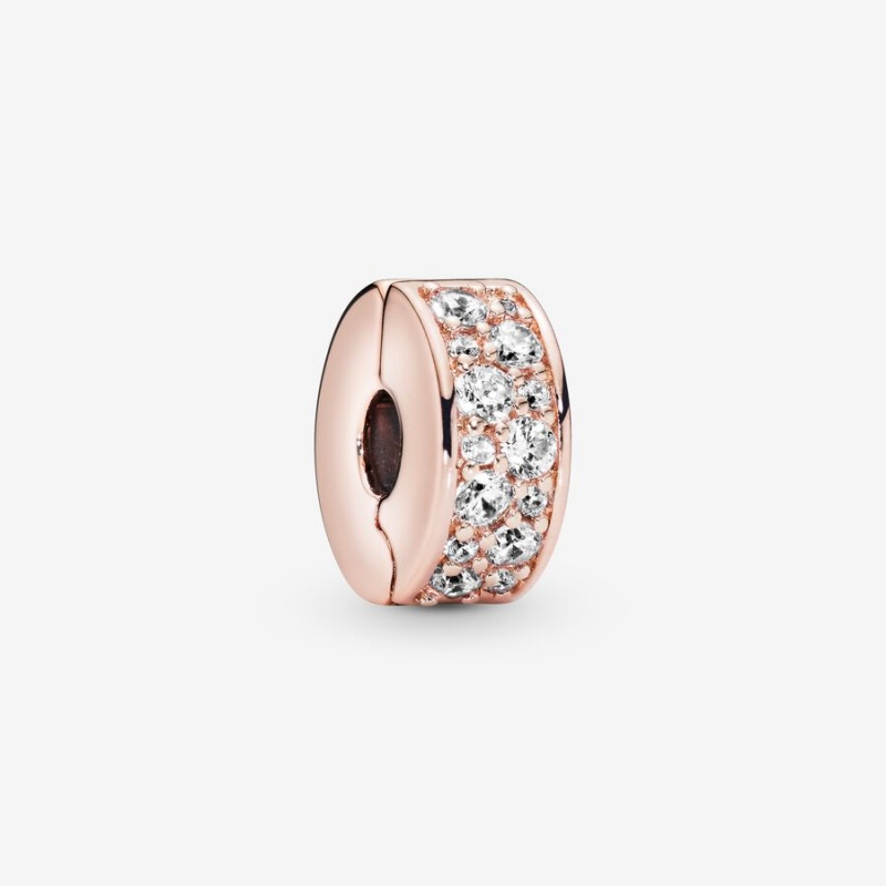 Rose Gold Plated Pandora Clear Pavé Clip Clips | 0782593-NH