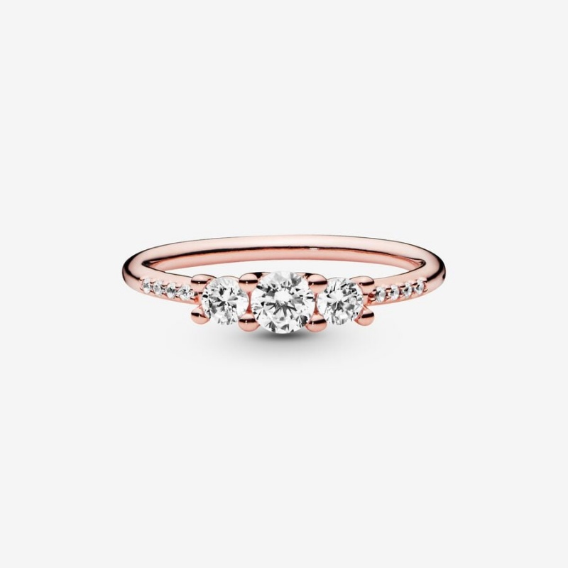 Rose Gold Plated Pandora Clear Three-Stone Heart & Promise Rings | 7024568-ZF