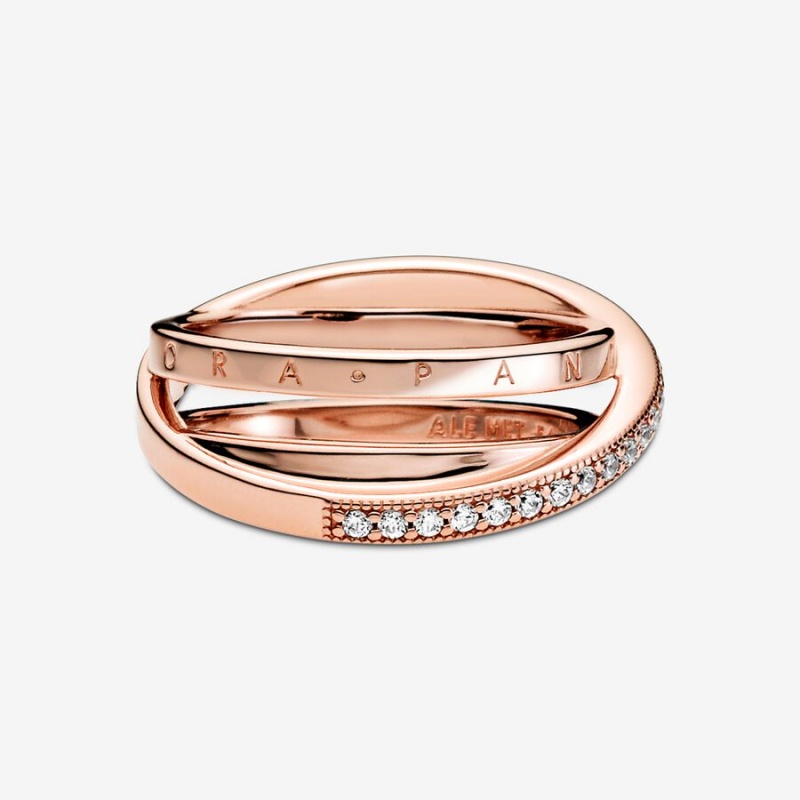 Rose Gold Plated Pandora Crossover Pavé Triple Band Rings | 0234586-DN