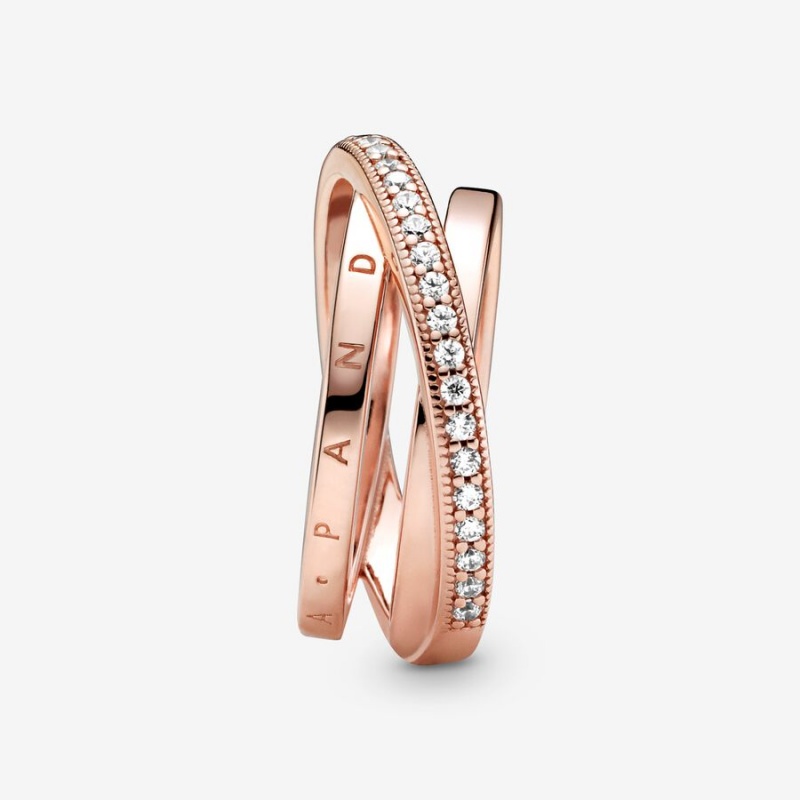 Rose Gold Plated Pandora Crossover Pavé Triple Band Rings | 0234586-DN