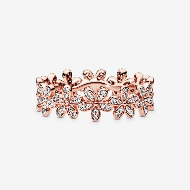 Rose Gold Plated Pandora Daisy Flower Band Rings | 8017496-QL