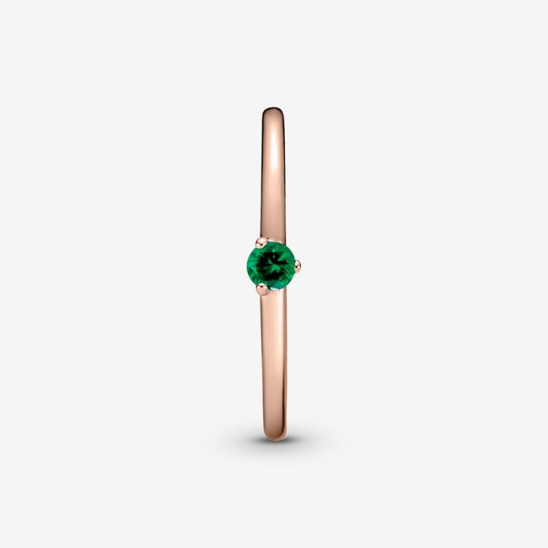 Rose Gold Plated Pandora Green Solitaire Halo & Solitaire Rings | 2536491-VK