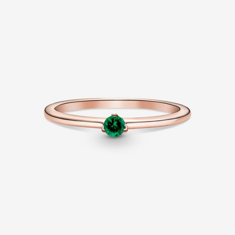 Rose Gold Plated Pandora Green Solitaire Halo & Solitaire Rings | 2536491-VK