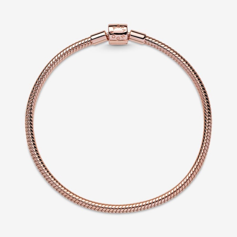 Rose Gold Plated Pandora Moments Barrel Clasp Snake Chain Bracelets | 0218754-HE