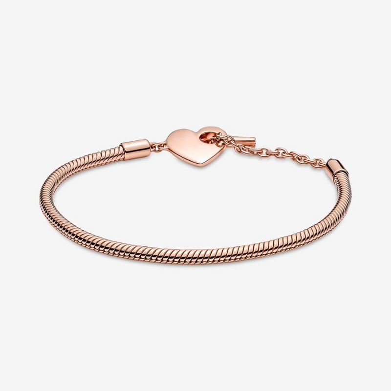 Rose Gold Plated Pandora Moments Heart T-Bar Snake Charm Bracelets | 4263971-LZ