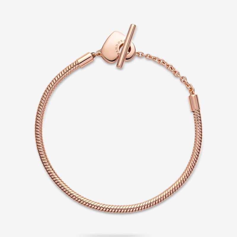 Rose Gold Plated Pandora Moments Heart T-Bar Snake Charm Holders | 7362519-FD