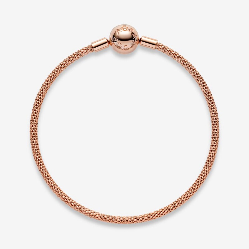 Rose Gold Plated Pandora Moments Mesh Charm Bracelets | 9125740-FG