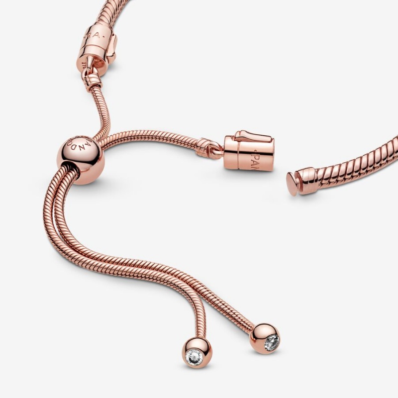 Rose Gold Plated Pandora Moments Snake Slider Sliding Bracelets | 6195307-ZW