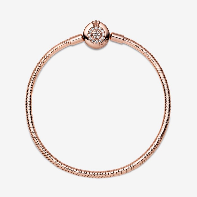 Rose Gold Plated Pandora Moments Sparkling Crown O Snake Charm Holders | 3908261-SC