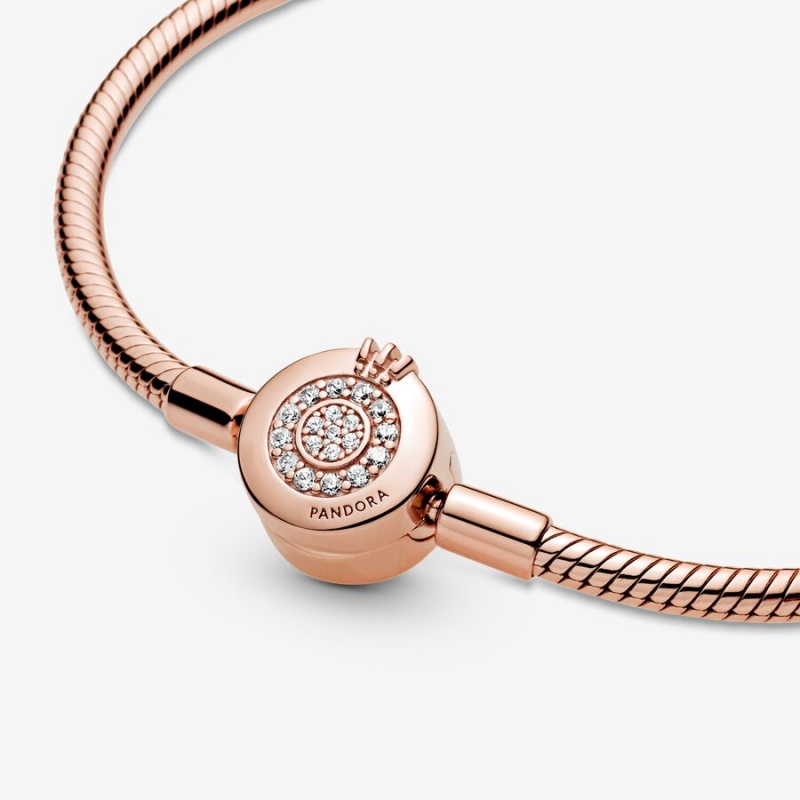 Rose Gold Plated Pandora Moments Sparkling Crown O Snake Charm Holders | 3908261-SC