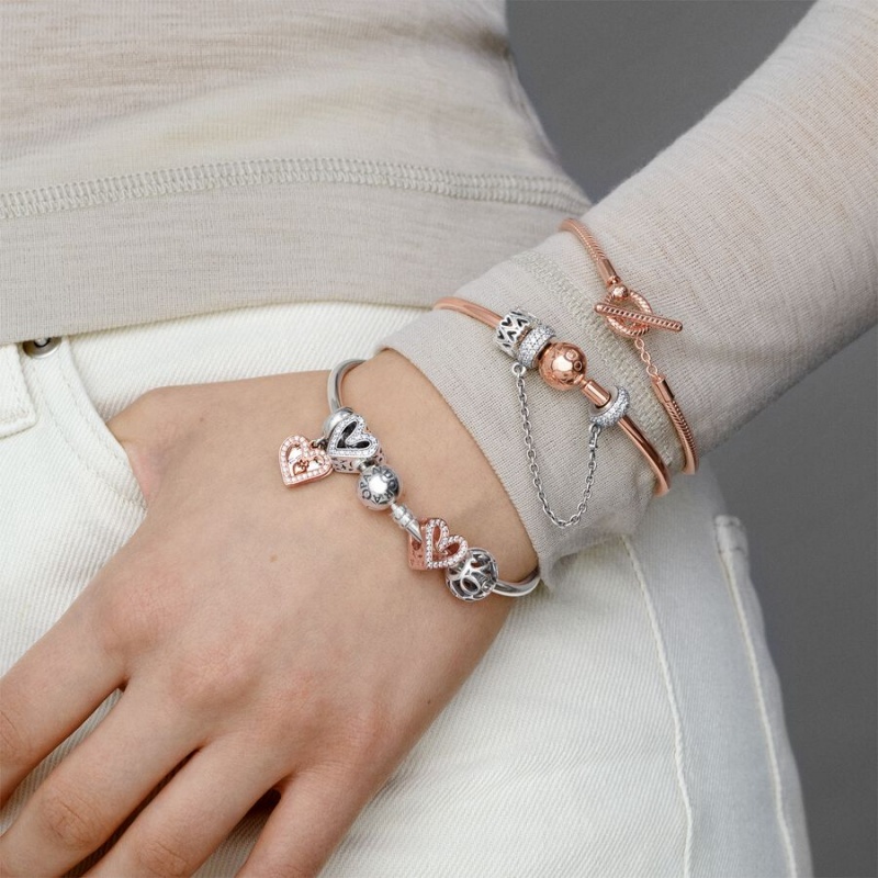 Rose Gold Plated Pandora Moments T-Bar Snake Charm Bracelets | 7163058-IO