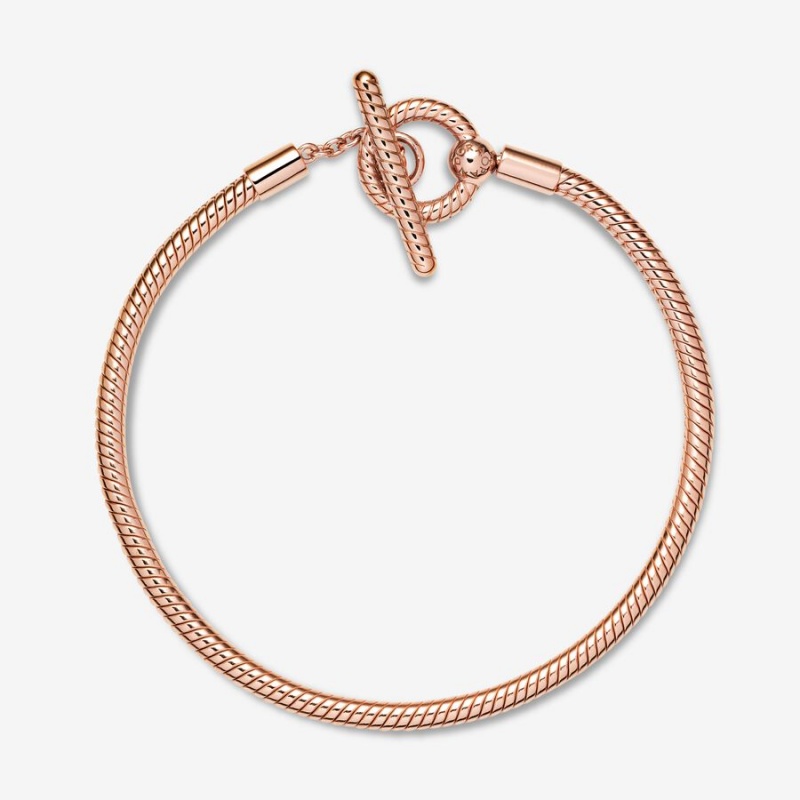 Rose Gold Plated Pandora Moments T-Bar Snake Charm Bracelets | 7163058-IO