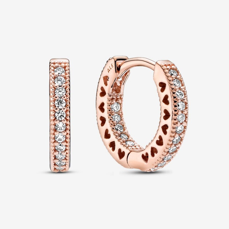 Rose Gold Plated Pandora Pavé Heart Hoop Earrings | 6374859-BK