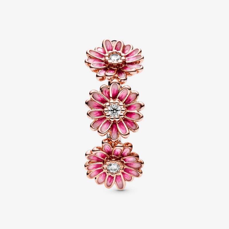 Rose Gold Plated Pandora Pink Daisy Flower Trio Statement Rings | 9426058-QB