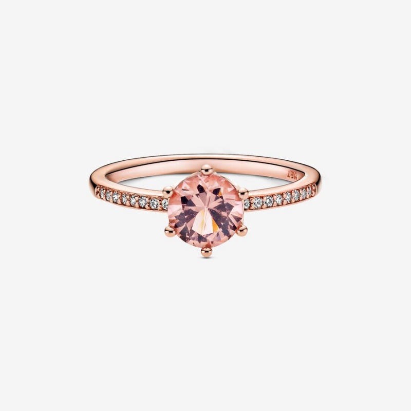 Rose Gold Plated Pandora Pink Sparkling Crown Solitaire Halo & Solitaire Rings | 5021869-PN