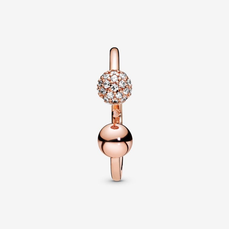 Rose Gold Plated Pandora Polished & Pavé Bead Open Statement Rings | 3164982-TN