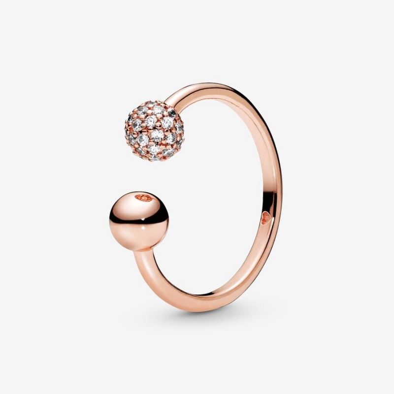 Rose Gold Plated Pandora Polished & Pavé Bead Open Statement Rings | 3164982-TN