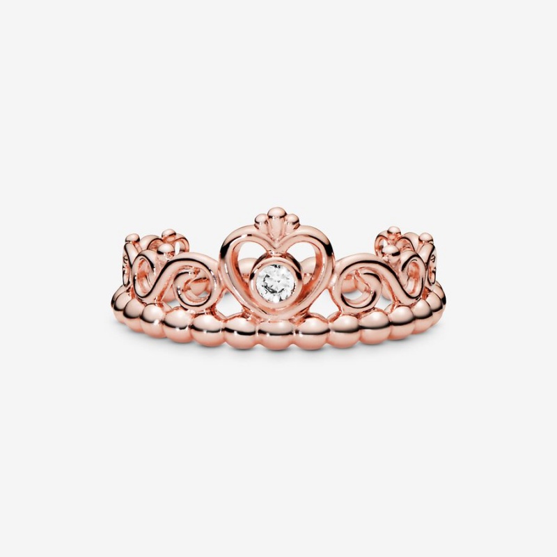 Rose Gold Plated Pandora Princess Tiara Crown Heart & Promise Rings | 9416537-AU