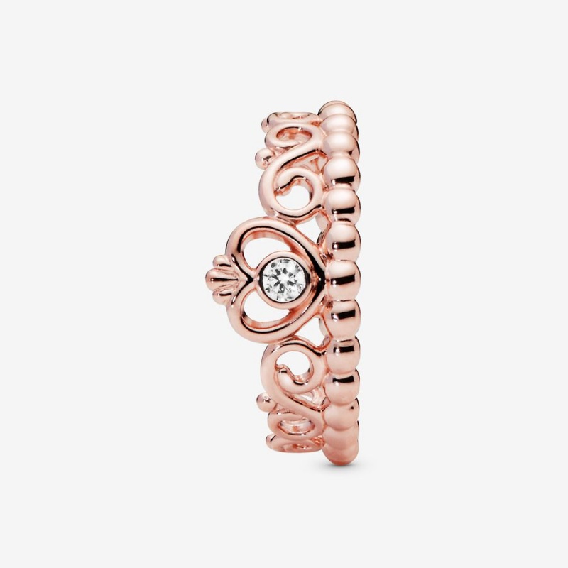 Rose Gold Plated Pandora Princess Tiara Crown Heart & Promise Rings | 9416537-AU