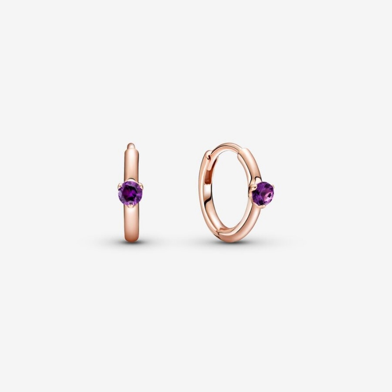 Rose Gold Plated Pandora Purple Solitaire Huggie Hoop Earrings | 9460251-EA