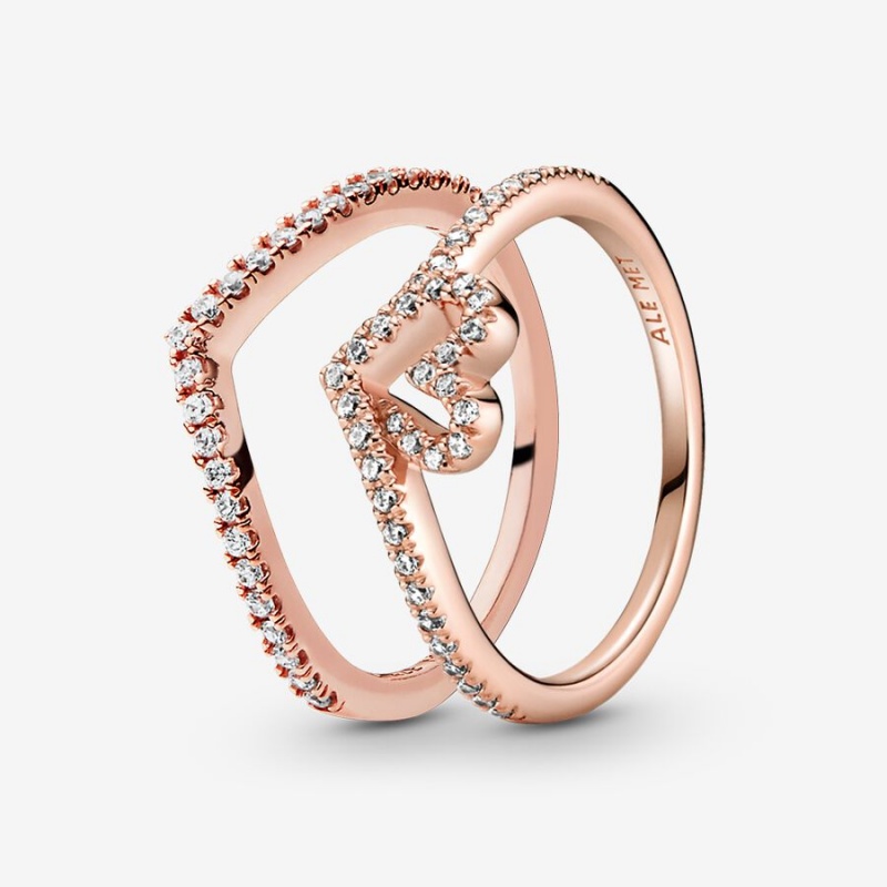 Rose Gold Plated Pandora Ring Sets | 8740295-GA