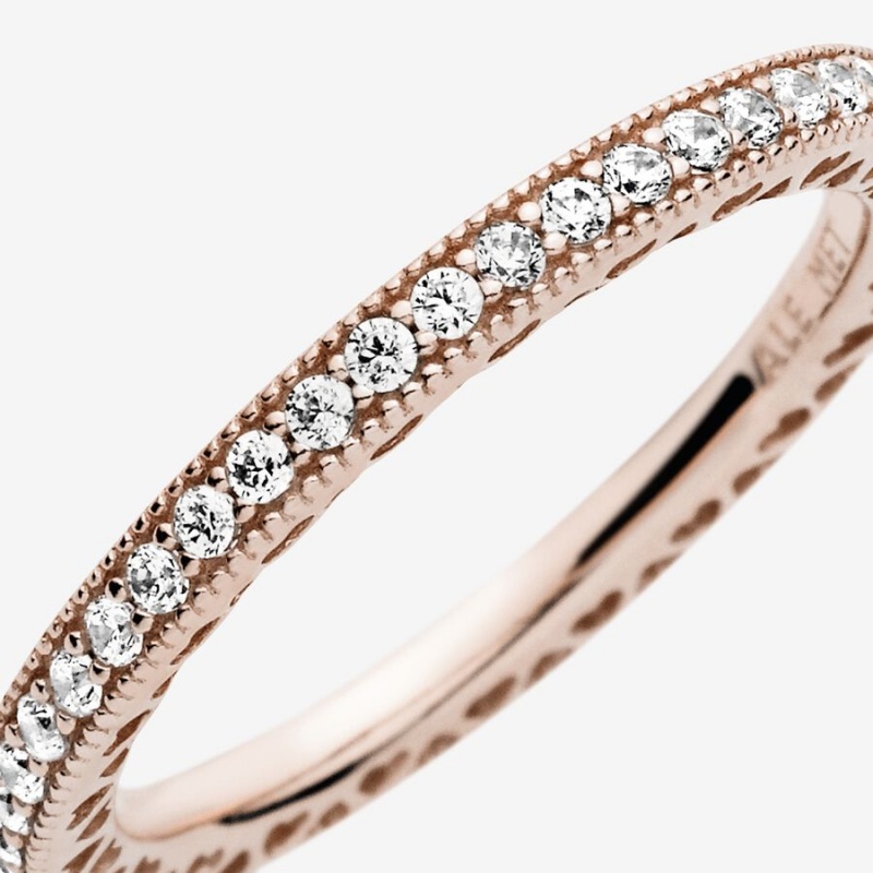 Rose Gold Plated Pandora Sparkle Band Rings | 8134092-SC