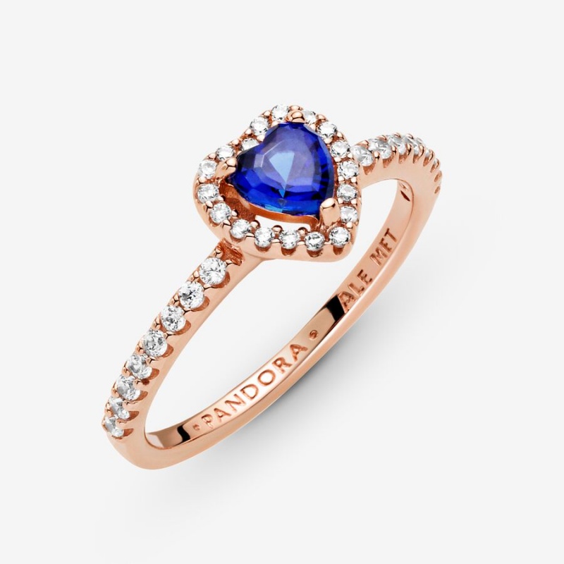 Rose Gold Plated Pandora Sparkling Blue Elevated Halo & Solitaire Rings | 2751603-EV