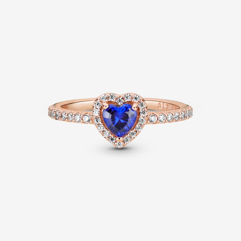 Rose Gold Plated Pandora Sparkling Blue Elevated Halo & Solitaire Rings | 2751603-EV