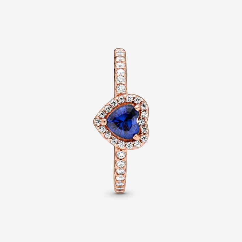 Rose Gold Plated Pandora Sparkling Blue Elevated Halo & Solitaire Rings | 2751603-EV