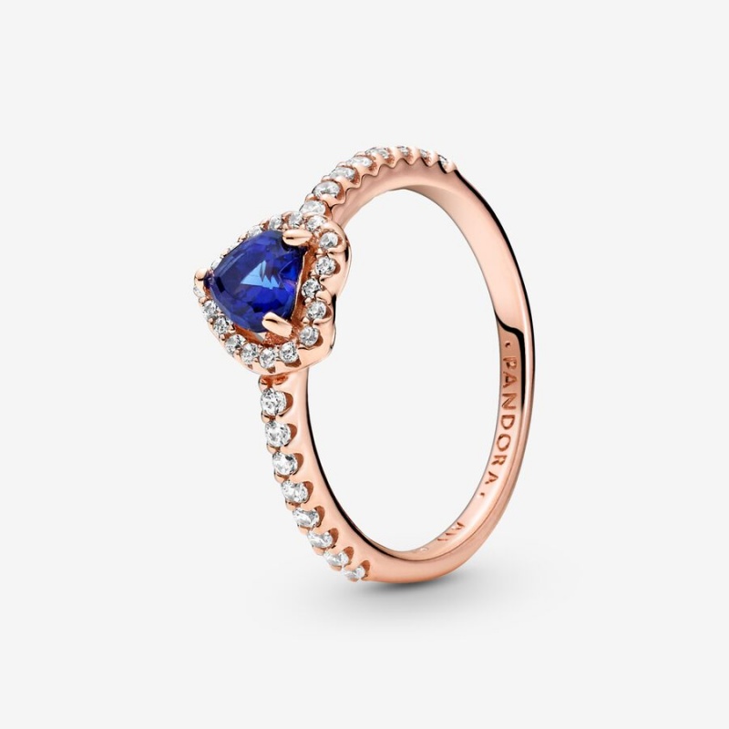 Rose Gold Plated Pandora Sparkling Blue Elevated Halo & Solitaire Rings | 2751603-EV