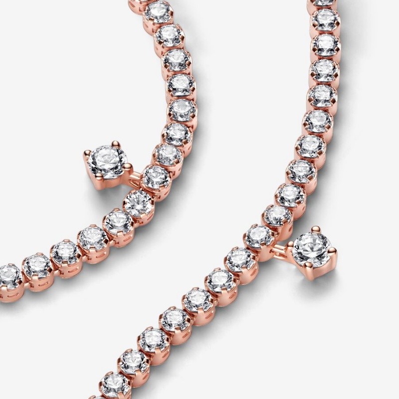 Rose Gold Plated Pandora Sparkling Drops Tennis Non-charm Bracelets | 1398024-OV