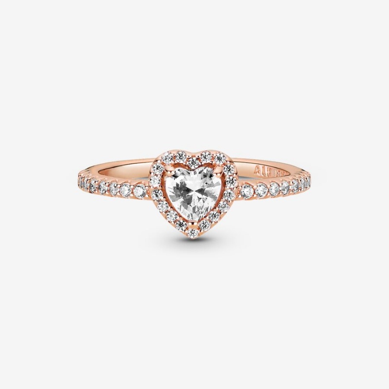 Rose Gold Plated Pandora Sparkling Elevated Halo & Solitaire Rings | 2183569-CW