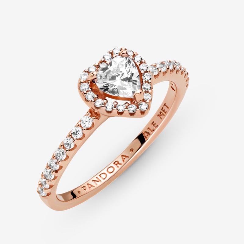 Rose Gold Plated Pandora Sparkling Elevated Halo & Solitaire Rings | 2183569-CW