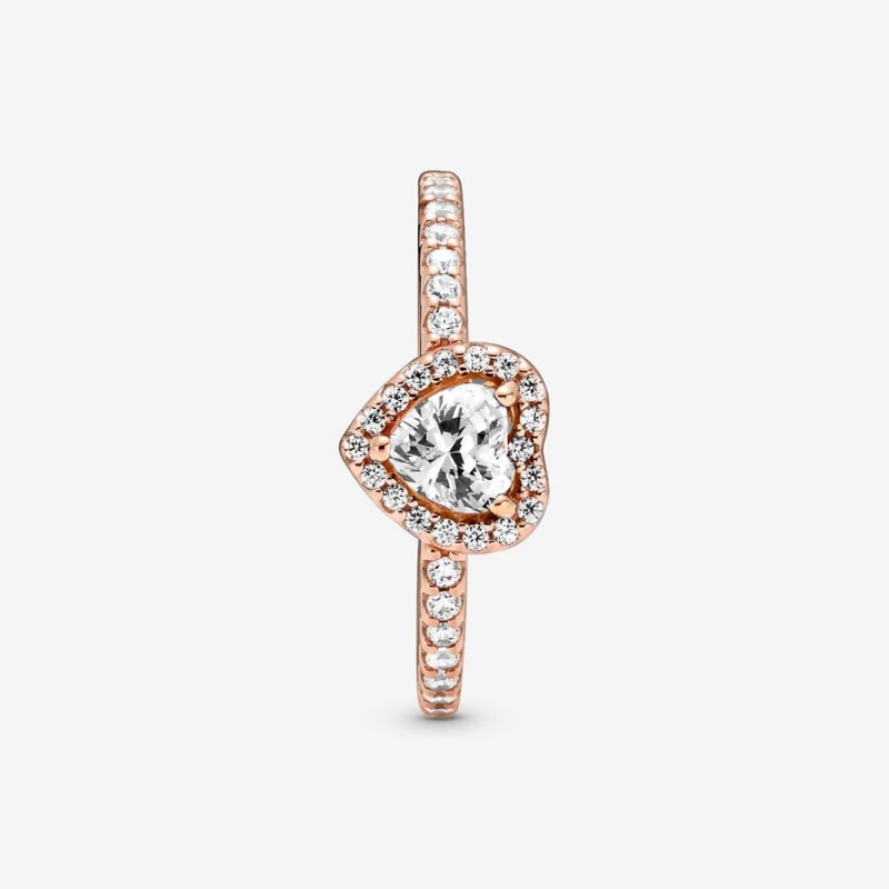 Rose Gold Plated Pandora Sparkling Elevated Halo & Solitaire Rings | 2183569-CW