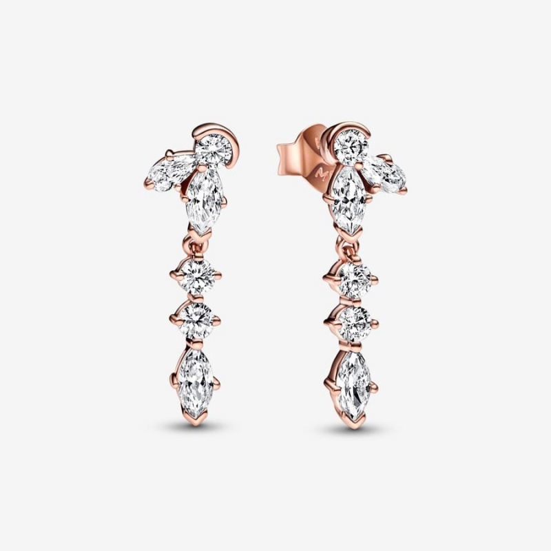 Rose Gold Plated Pandora Sparkling Herbarium Cluster Drop Earrings | 9123468-YZ