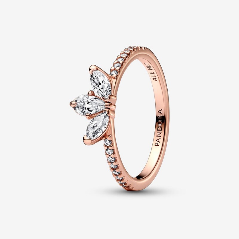 Rose Gold Plated Pandora Sparkling Marquise Double Wishbone Ring Sets | 7028954-IT