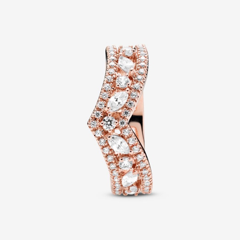 Rose Gold Plated Pandora Sparkling Marquise Double Wishbone Statement Rings | 4657398-HE