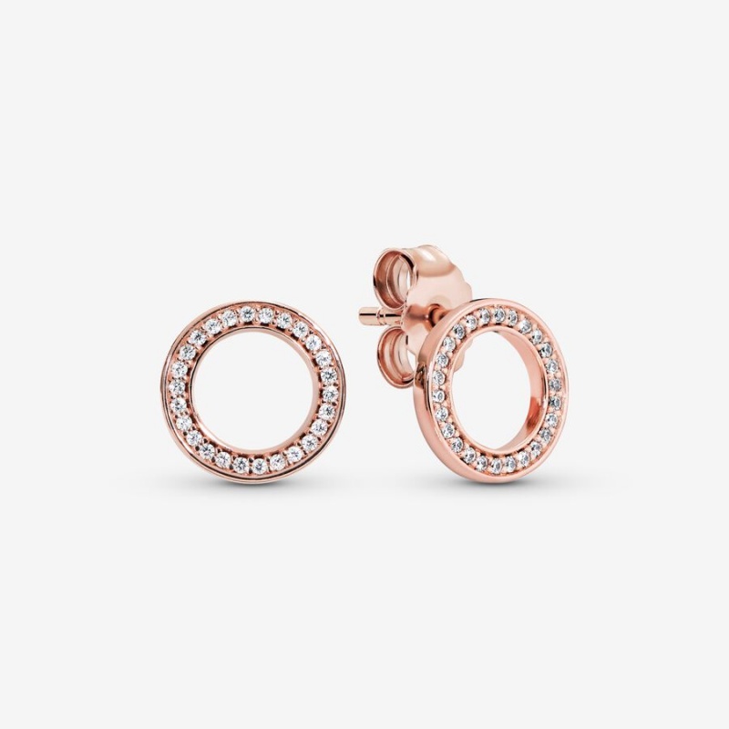 Rose Gold Plated Pandora Sparkling Pave Circle Jewelry Gift Set Necklace & Earring Sets | 0935127-YJ