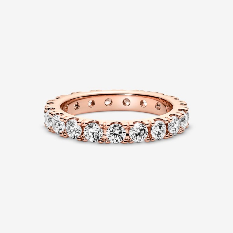 Rose Gold Plated Pandora Sparkling Row Eternity Band Rings | 0752918-WE