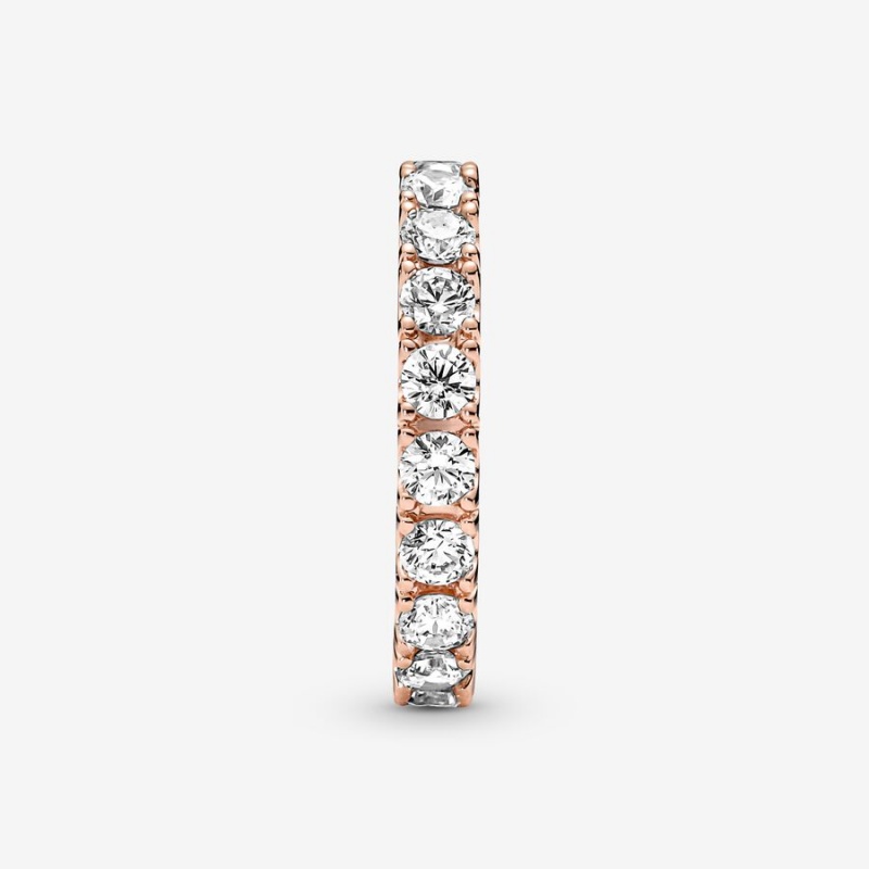 Rose Gold Plated Pandora Sparkling Row Eternity Band Rings | 0752918-WE