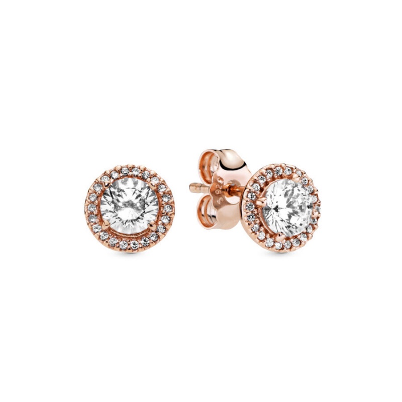 Rose Gold Plated Pandora Sparkling Statement Halo Jewelry Gift Set Necklace & Earring Sets | 5834210-JV