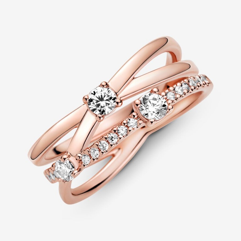 Rose Gold Plated Pandora Sparkling Triple Statement Rings | 1976052-HD