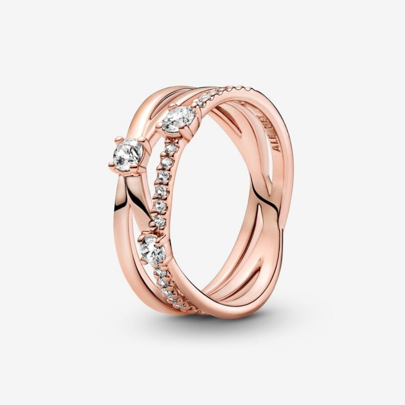 Rose Gold Plated Pandora Sparkling Triple Statement Rings | 1976052-HD