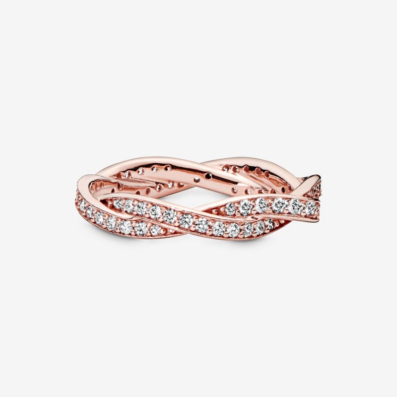 Rose Gold Plated Pandora Sparkling Twisted Lines Band Rings | 5082713-TJ