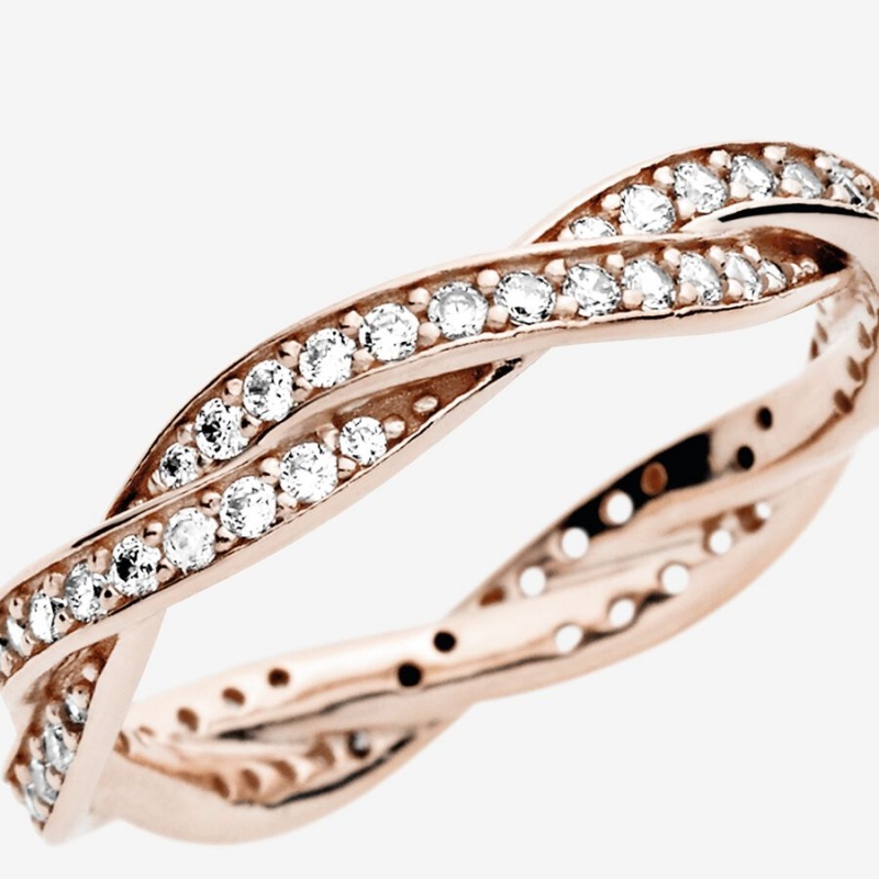 Rose Gold Plated Pandora Sparkling Twisted Lines Band Rings | 5082713-TJ