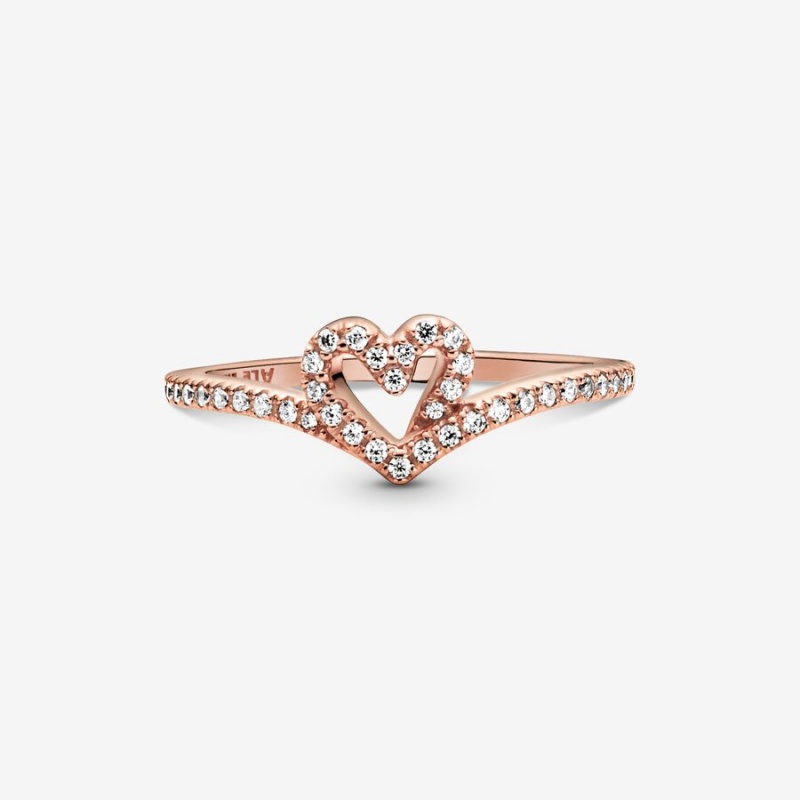 Rose Gold Plated Pandora Sparkling Wishbone Heart & Promise Rings | 1864570-SV