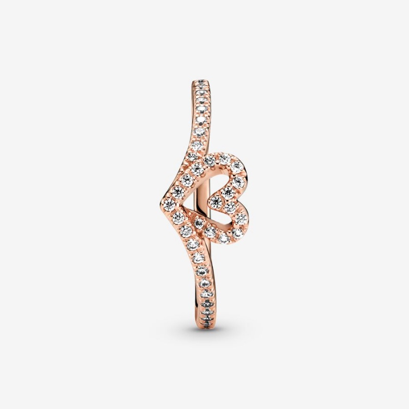 Rose Gold Plated Pandora Sparkling Wishbone Heart & Promise Rings | 1864570-SV