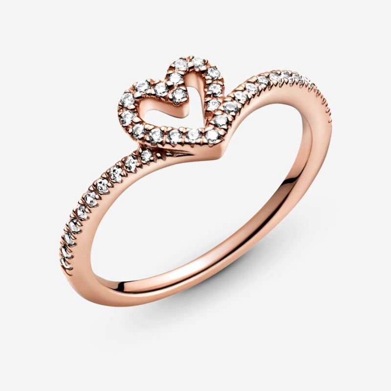 Rose Gold Plated Pandora Sparkling Wishbone Heart & Promise Rings | 1864570-SV