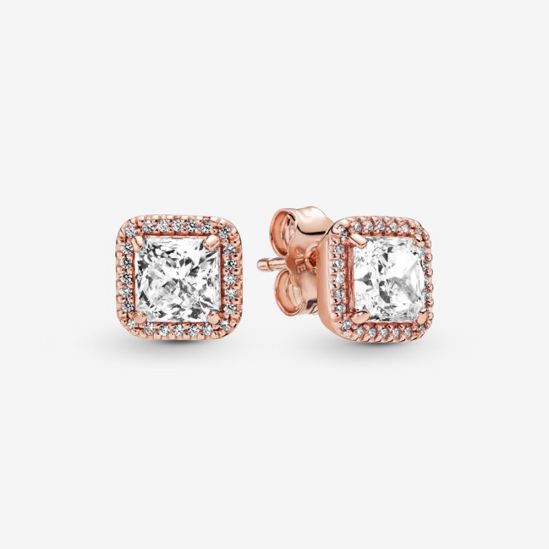 Rose Gold Plated Pandora Square Sparkle Halos Stud Earrings | 7453860-VP