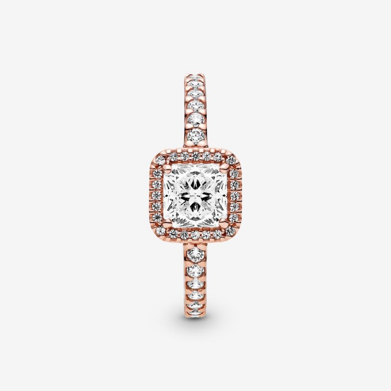 Rose Gold Plated Pandora Square Sparkle Halo Halo & Solitaire Rings | 8321470-AF